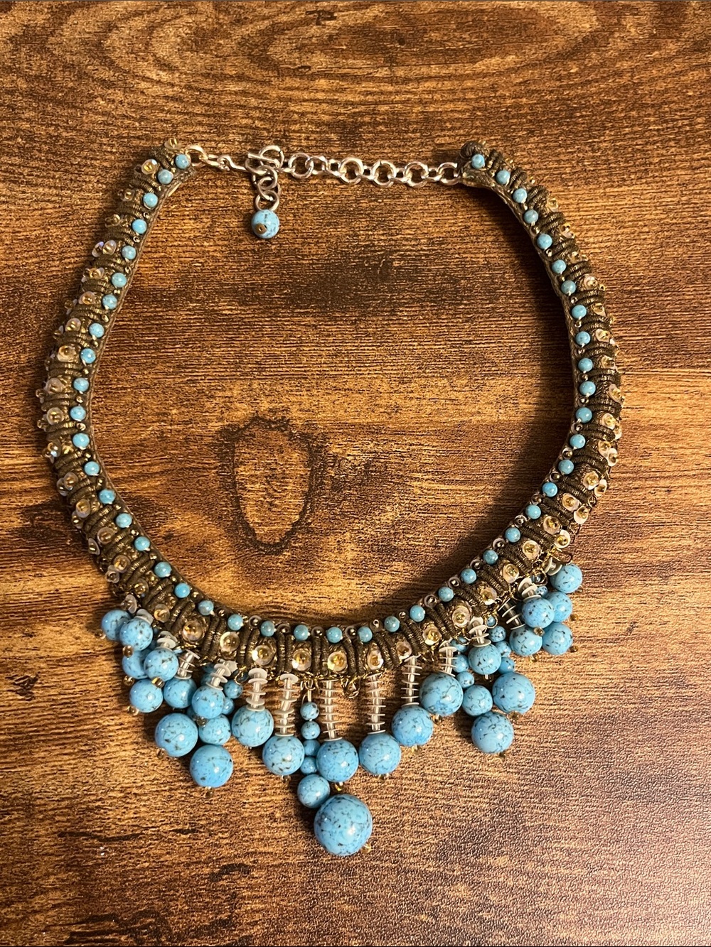 Gold-Tone Statement Necklace with Turquoise Beads